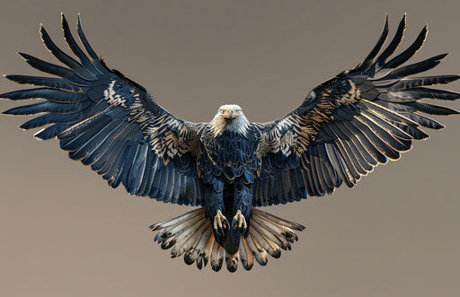 Eagle tattoo with wings spread out, dark beige and navy