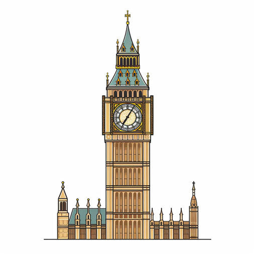 Minimalist Big Ben Clipart on White Background