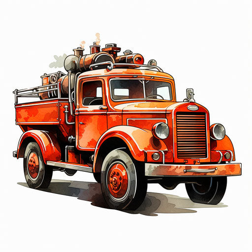 Fire engine clipart in the style of Chiaroscuro Art, on a white background