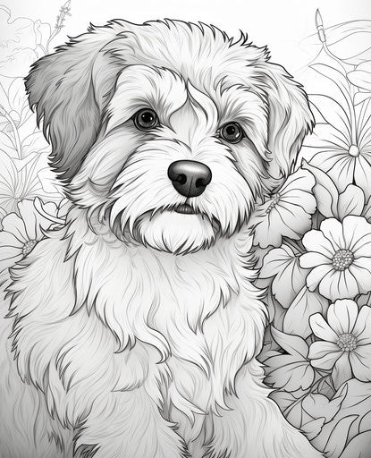 Cute cartoon dog coloring page in natalia rak style