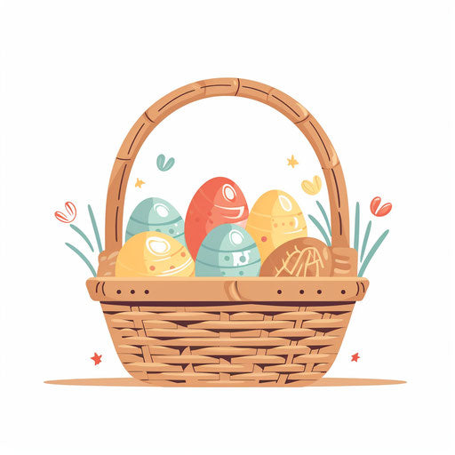 Easter basket clipart in Minimalist style, on white background