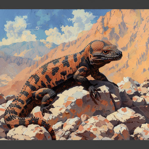 Gila monster on a rocky desert hillside