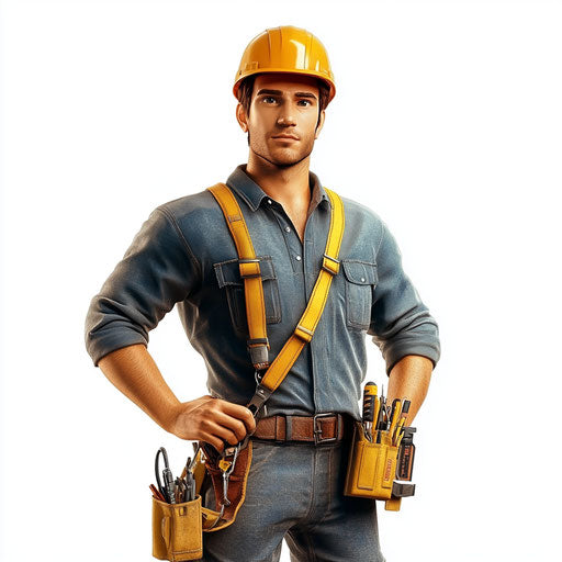 3D Electrician in Photo Realistic Style on Flat White Background