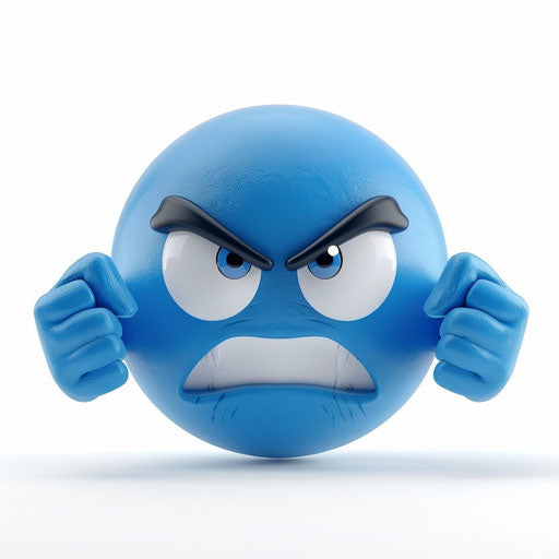 Angry blue emoji with white hands