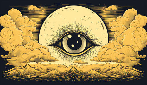 All seeing eye sticker, beige and yellow style, lightningwave