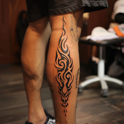 Meaningful tattoos for men with tribal flames on the leg
