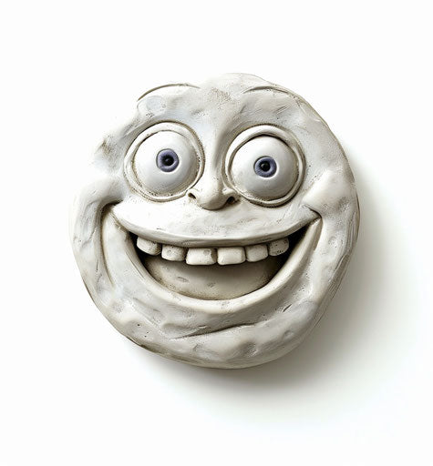 Happy emotive face on white background