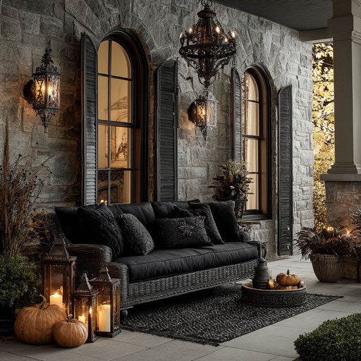 Beautifully Decorated Halloween Porch with Spooky Charm