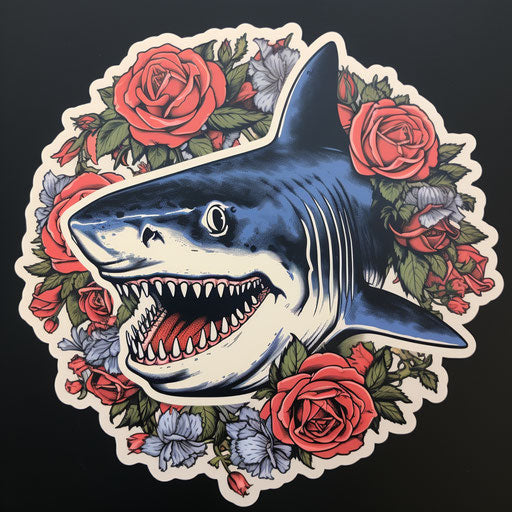 Beautiful shark in the sea with flower sticker