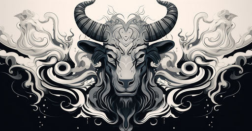 Abstract black and white art of a bull head