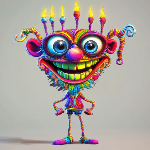 Humorous caricature of a menorah with human characteristics