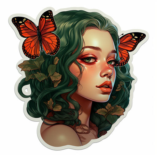 Girl with butterfly on face, neotraditional style
