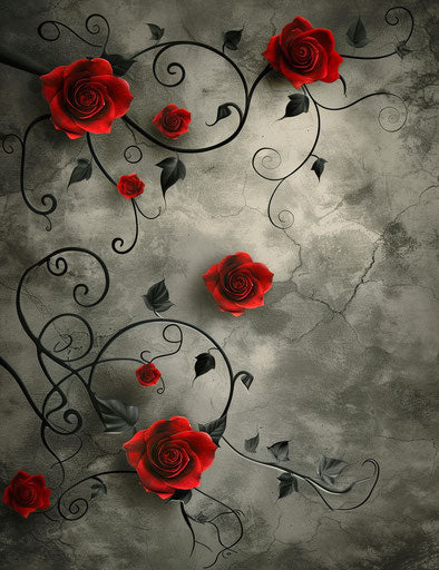 Silver and red roses, suspended tattoo, airbrushed art