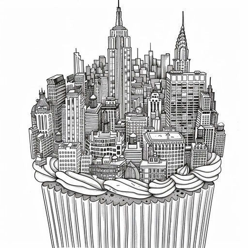Cupcake with detailed cityscape on top
