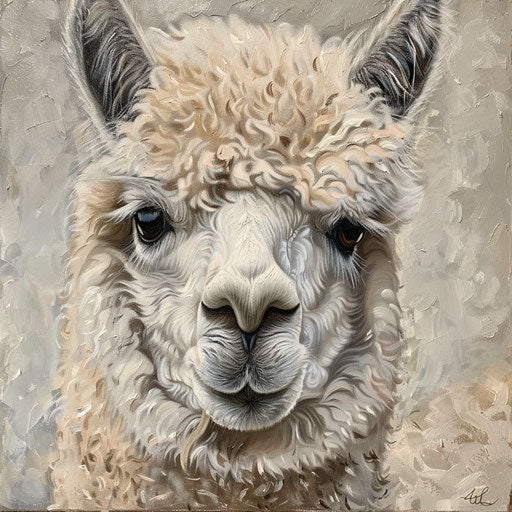 Close-up of an alpaca with curious eyes and fluffy fleece