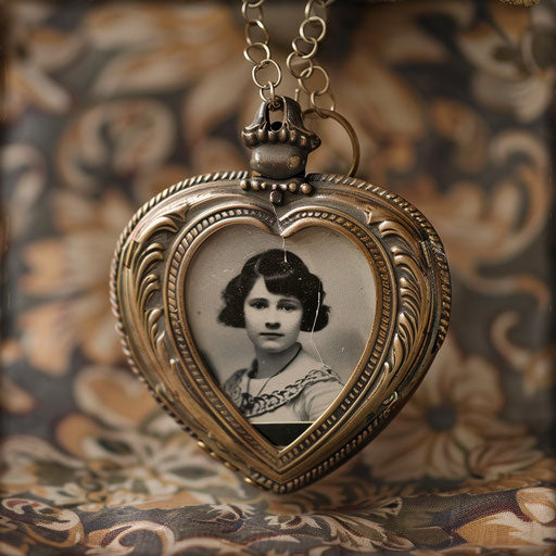 Heart-shaped locket with cherished photo on vintage backdrop
