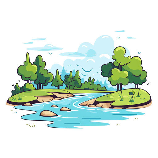 River clipart in Minimalist style, on white background