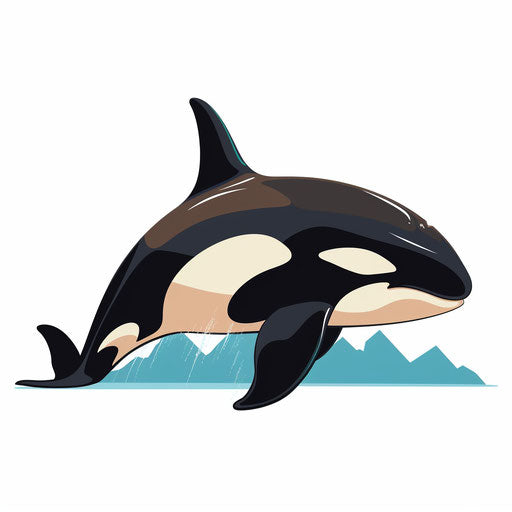 Orca illustration in minimalist style, on white backdrop
