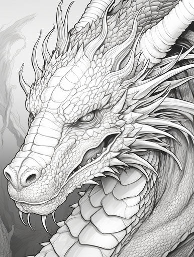 Fantasy dragon drawing for coloring books, inspired by David Finch