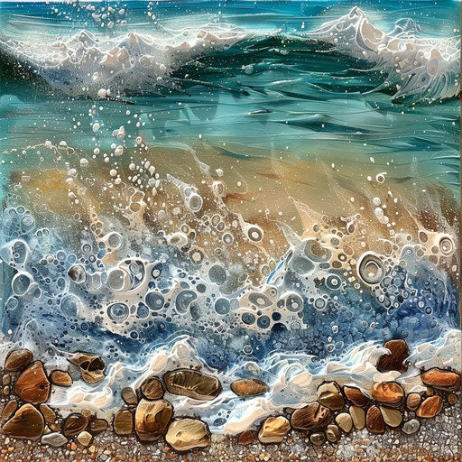 Rocky beach with waves crashing on the shore