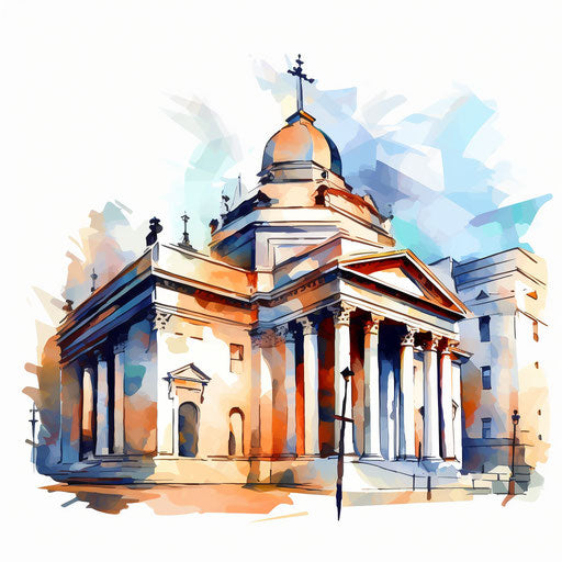 Bank clipart in the style of oil painting, on a white background