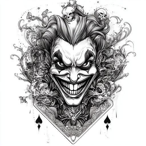 Brush style tattoo sketch for joker card