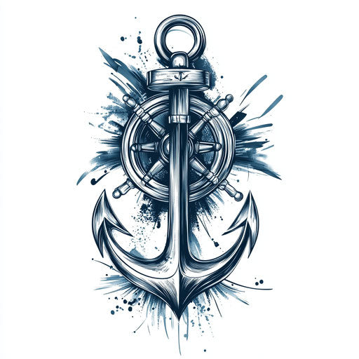 Male thigh anchor ship wheel tattoo flat sketch