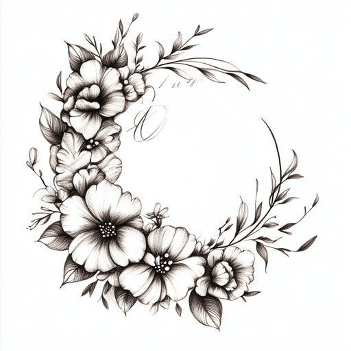 Back shoulder tattoo with floral wreath and initials