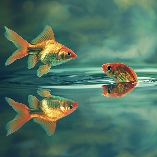 A fish observing its reflection on the water's surface