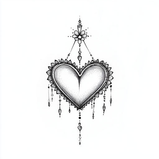 Flat sketch of heart tattoo on hand with delicate shading