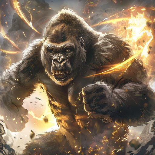 Gorilla in heroic pose symbolizing strength and leadership
