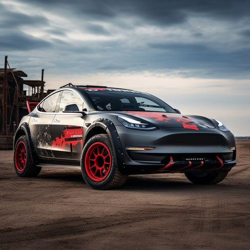 Rally version of the Tesla Model 3 with off-road modifications