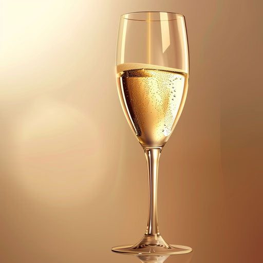 Champagne glass in photo realistic style with flat random background