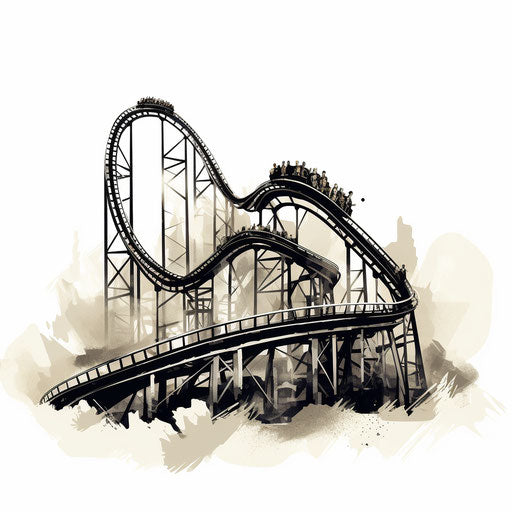 Roller coaster illustration in the style of Chiaroscuro Art, on white background