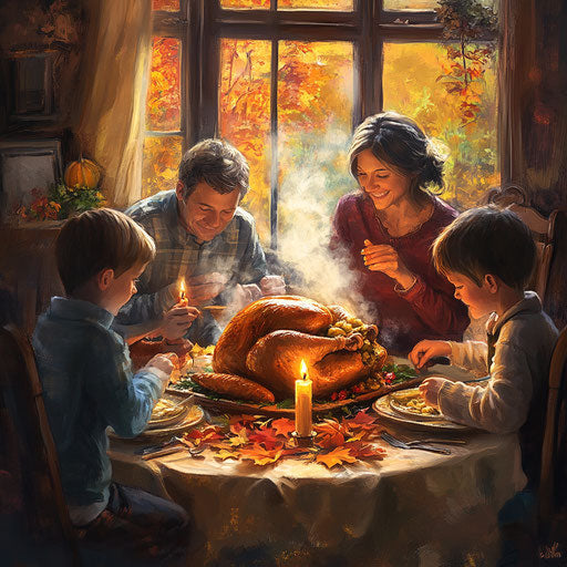 Family dinner with stuffed turkey