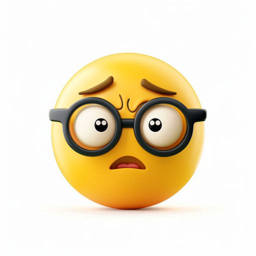 Confused face with glasses on white background