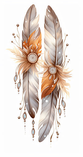 Tattoo pattern, Indian feathers, light gray-brown style, wiccan