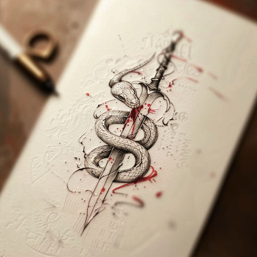 Sketch of snake coiled around dagger