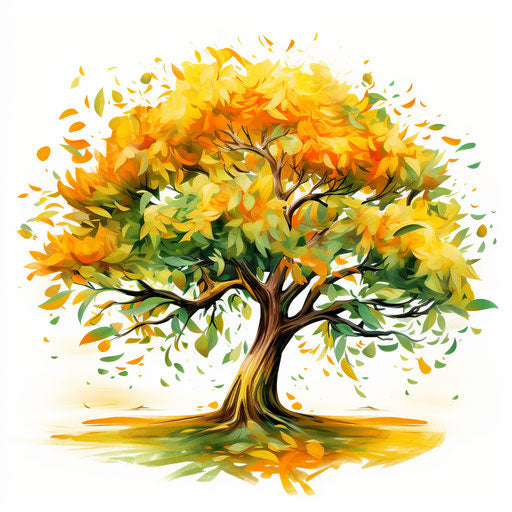 Mango tree drawing in the Impressionistic Art style, on a white background