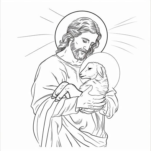Jesus holding a lamb in black and white