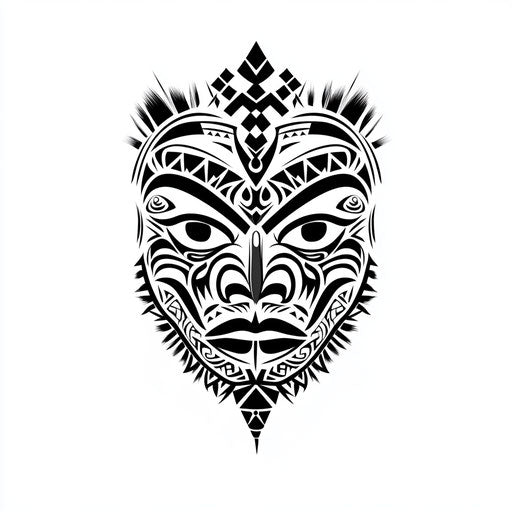 Sketch of Maori face tattoo with detailed moko patterns
