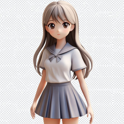 Isolated clipart of 3D anime in realistic photo style on flat white background