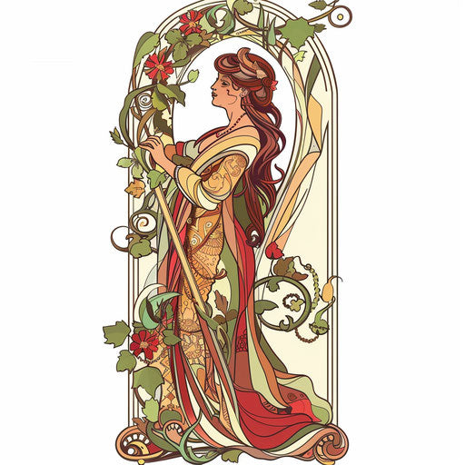 The Empress tarot card as a tattoo in Art Nouveau style on a pristine white background