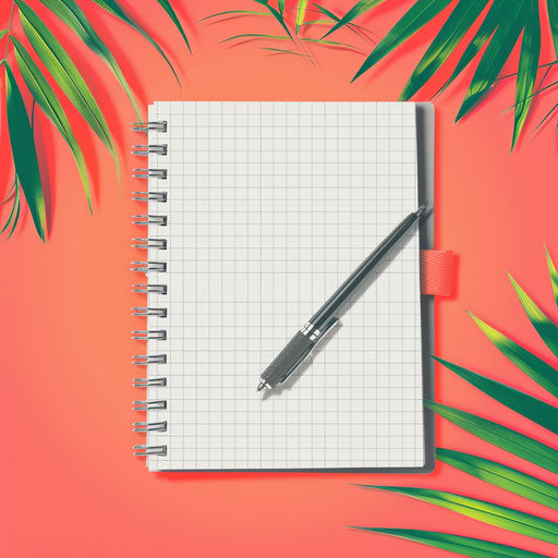 Photo realistic journal clipart on a flat, vibrant coral background