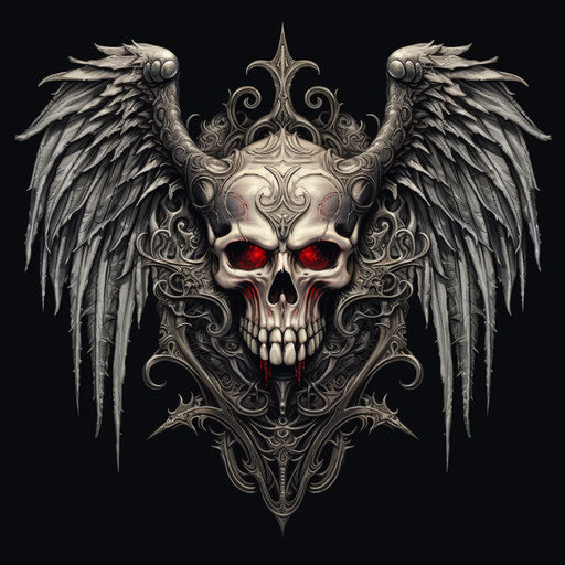 Skull with wings and devil's horns symbol