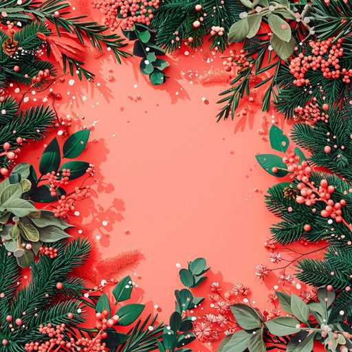 Photo-realistic Christmas garland clipart on vibrant coral