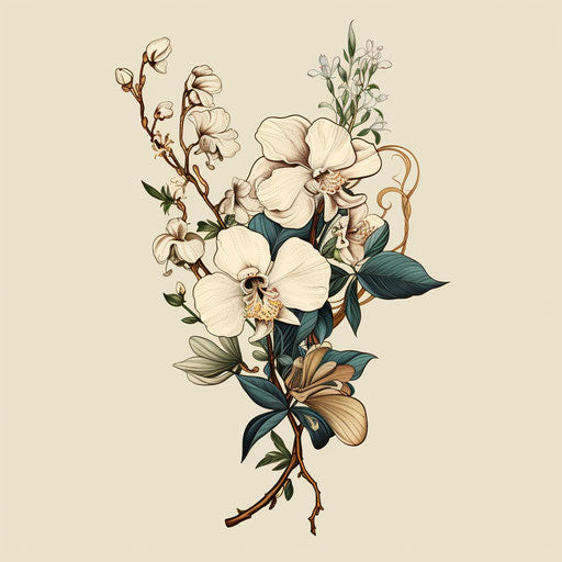 Botanical hand drawn illustration, tattoo style