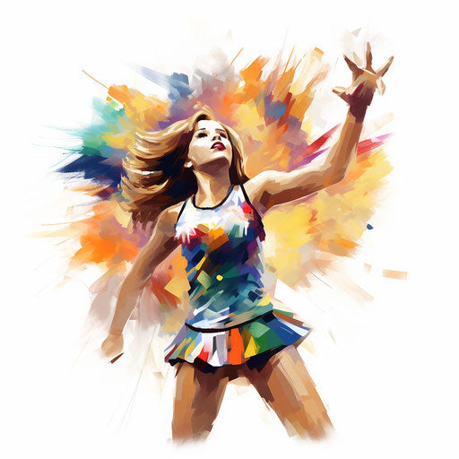 Cheerleader drawing in the style of Impressionistic Art, on a white background