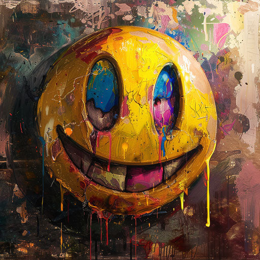 Smiley face with tears, tachist style, algeapunk