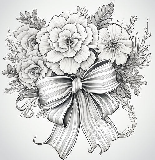 Candy cane coloring page with flowers and bows